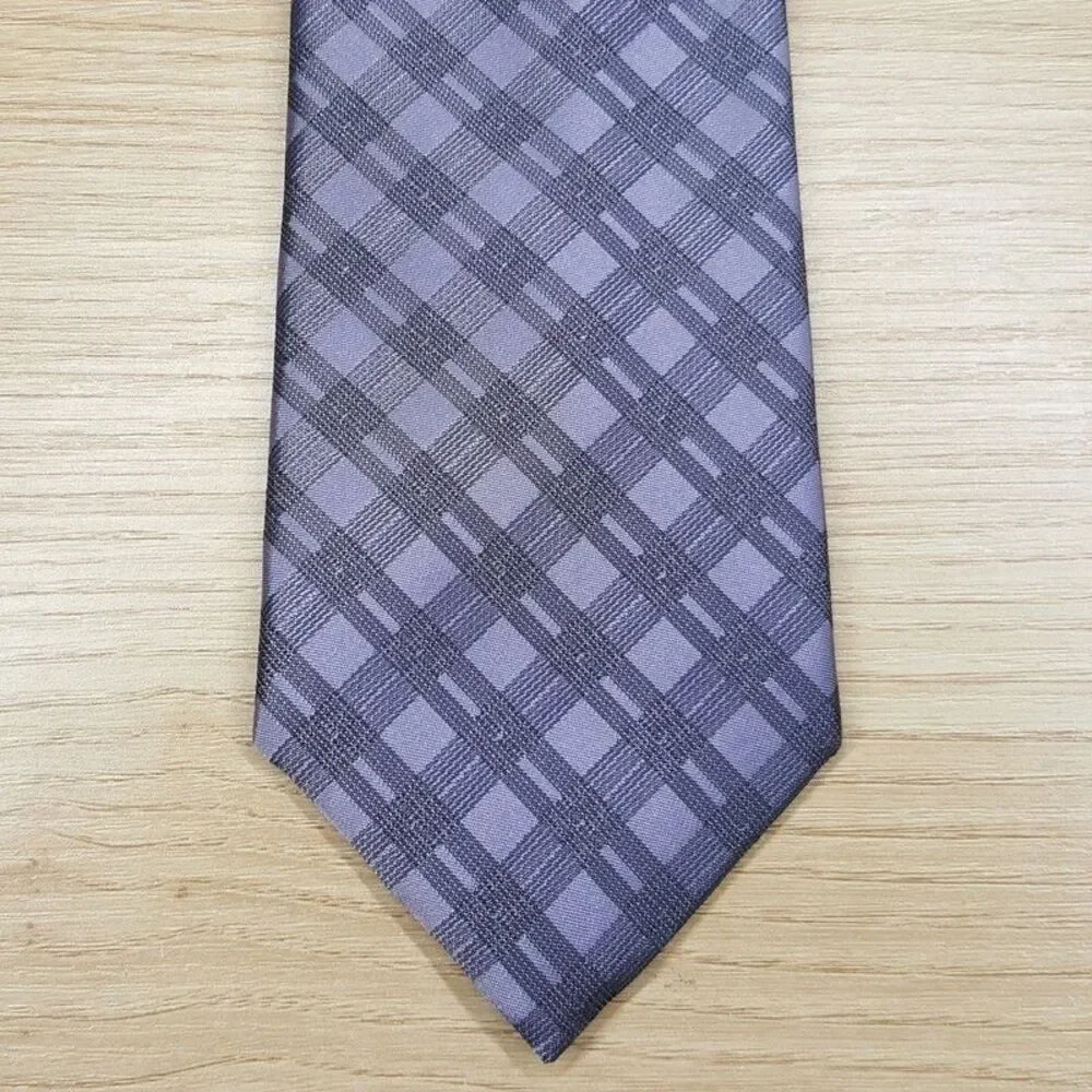 CALVIN KLEIN Mens Neck Tie Purple Plaid Grid Check Modern Classic Silk Blend